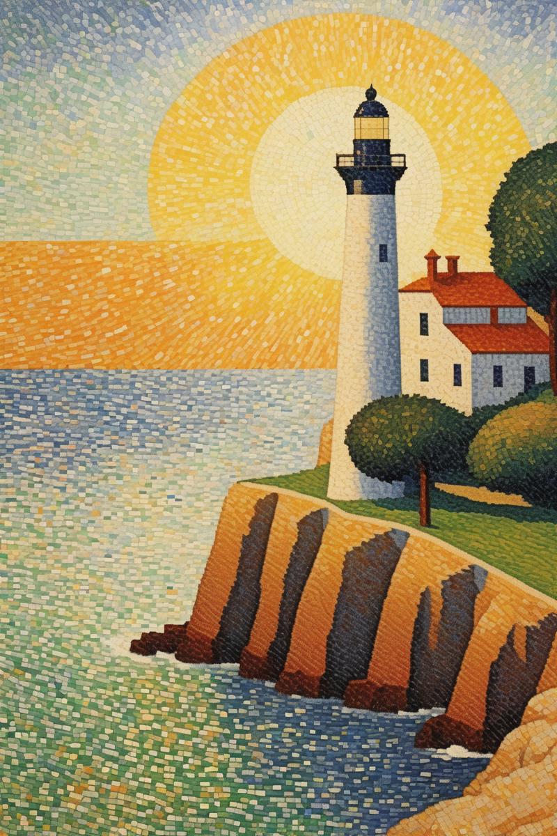 00450-2012409579-_lora_Paul Signac Style_1_Paul Signac Style - a lighthouse on the side of a cliff overlooking a harbor in the style of seurat.png